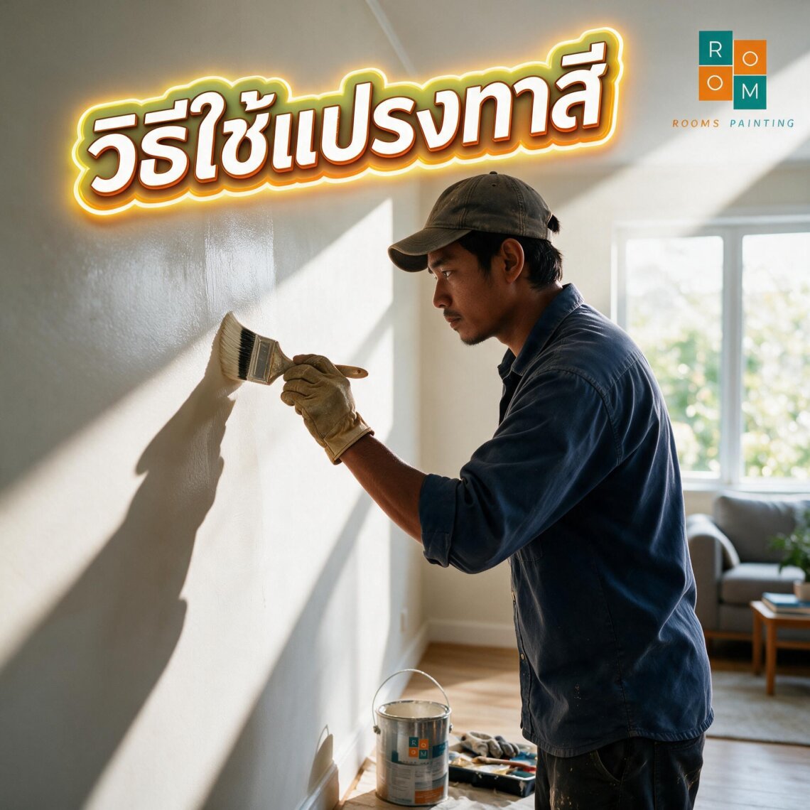 ใช้แปรงทาสีบ้านอย่างดี